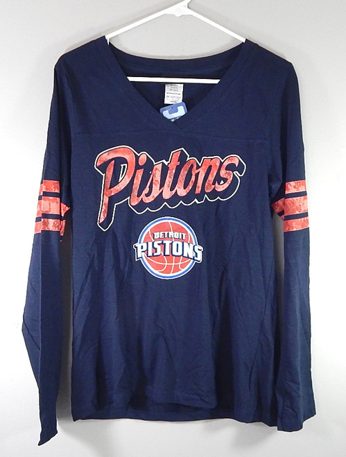 Detroit Pistons NBA For Her 5th & Ocean Ladies LS V-Neck Shirt Navy New XL
