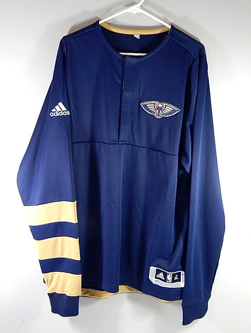New Orleans Pelicans Adidas Team Issued LS Warm Up Shirt Navy Blue Size XL +2"