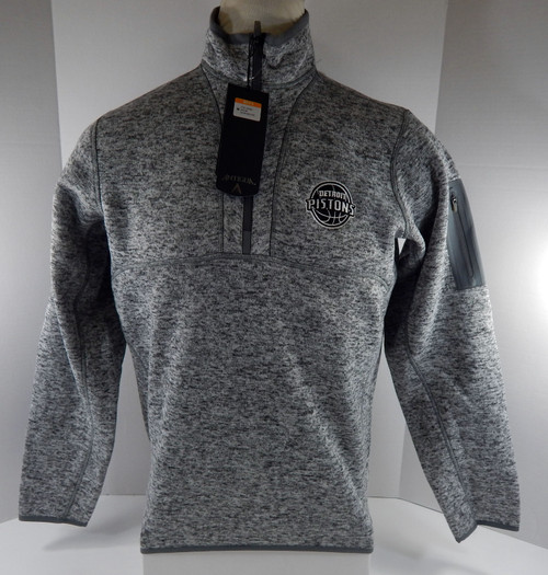 Mens Detroit Pistons Auth Grey Quarter Zip Pullover Shirt Fortune Antigua M 48S