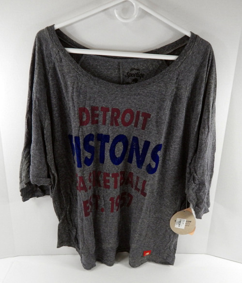 Ladies Detroit Pistons Authentic Grey Boatneck T-Shirt Sportiqe NWT L 973S