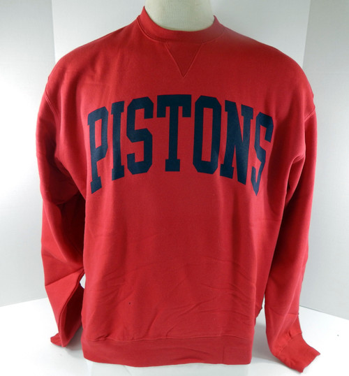 Mens Detroit Pistons Authentic Red Crewneck Hoodie Gear For Sports NWT L 36S