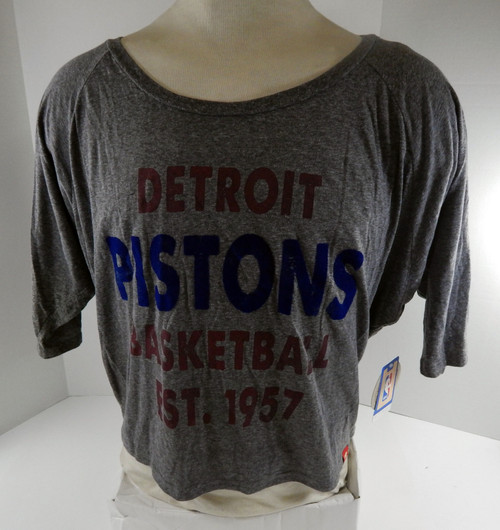 Womens Detroit Pistons Authentic Grey Boat Neck T-Shirt Sportiqe L 40S