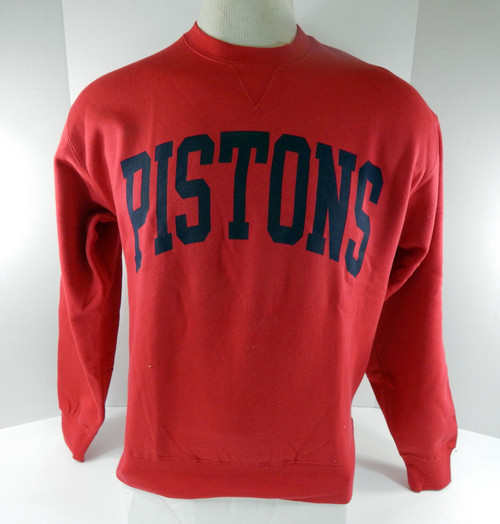 Mens Detroit Pistons Authentic Red Crewneck Hoodie Gear For Sports NWT M 35S