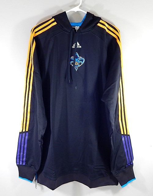 New Orleans Hornets NBA Adidas Warm Up Hoodie Sweatshirt XLT Black Yellow New