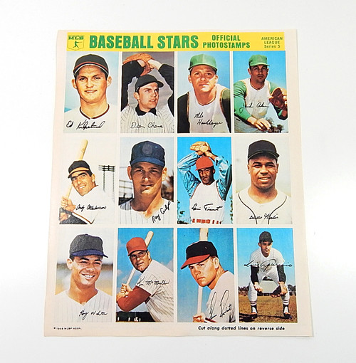 1969 MLB Photostamps Uncut AL Series 5 Sheet Aparicio Tiant Horton