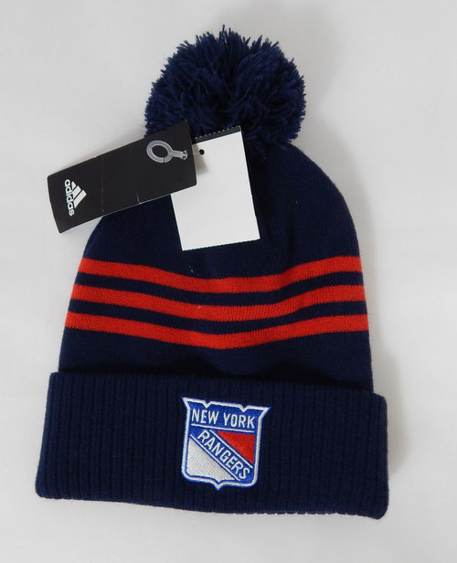 2022-23 Youth New York Rangers Cuffed Knit Pom Navy Hat Adidas One Size