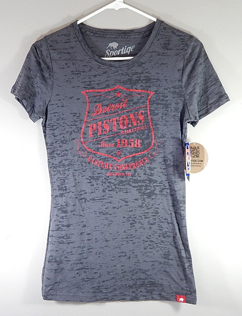 Detroit Pistons Since 1958 Retro Burnout Charcoal Sportiqe Shirt New Womens L