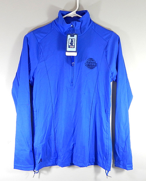 Detroit Pistons Logo Antigua NBA For Her Ladies Half Zip LS Shirt Small Blue New