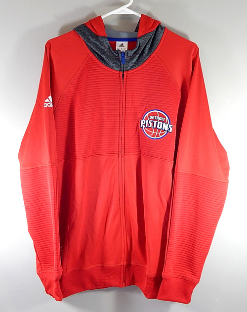 Detroit Pistons Logo Pregame Jacket Adidas Hoodie Sweatshirt Adult L Red New