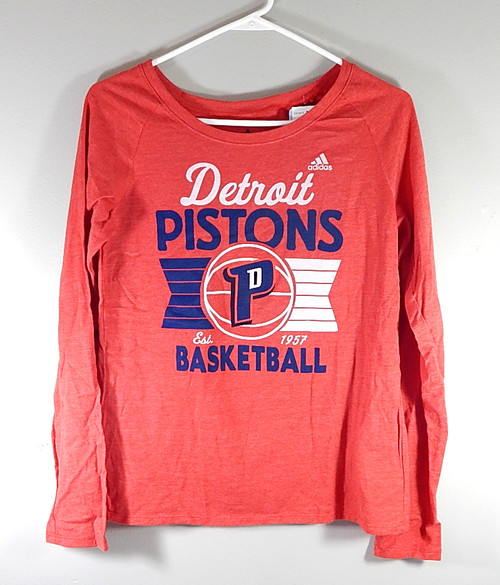 Detroit Pistons Basketball Est 1957 Adidas NBA4Her LS Shirt Size Medium Red New