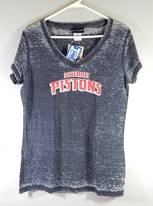 Detroit Pistons Burnout Logo 5th & Ocean NBA4Her Ladies Shirt Size Large New