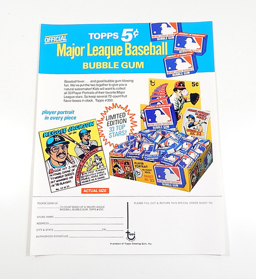 1979 Topps Major League Baseball Bubble Gum Comic Order Sell Sheet 8x11