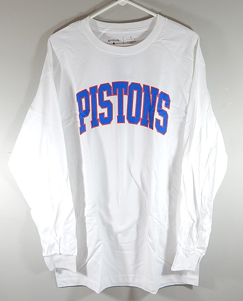 Detroit Pistons Script Logo NBA Antigua Long Sleeve Shirt Adult XXL White New