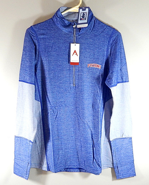 Detroit Pistons NBA For Her Antigua LS Zip Up Shirt Womens Small Royal Blue New
