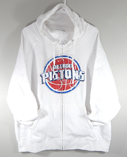 Detroit Pistons Distressed Logo Funnel Fleece Sweatshirt Womens Large White New