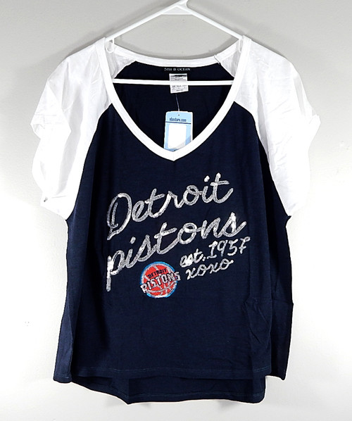 Detroit Pistons Est. 1957 XOXO NBA For Her 5th & Ocean Shirt Womens L Black New