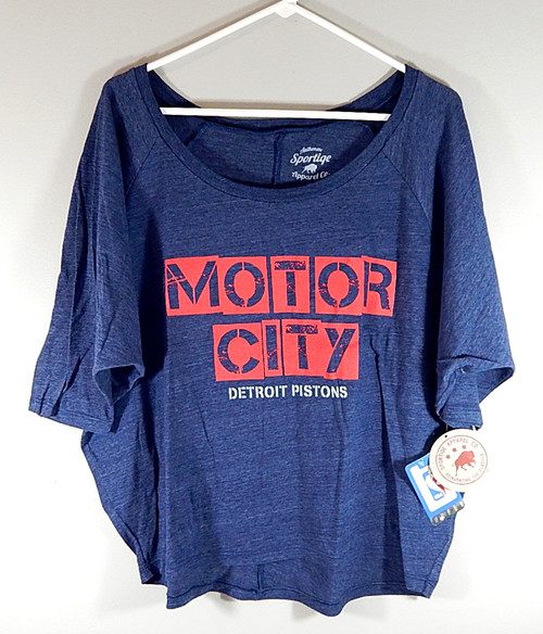 Detroit Pistons Motor City Sportiqe Boat Neck Shirt Womens L Heather Blue New