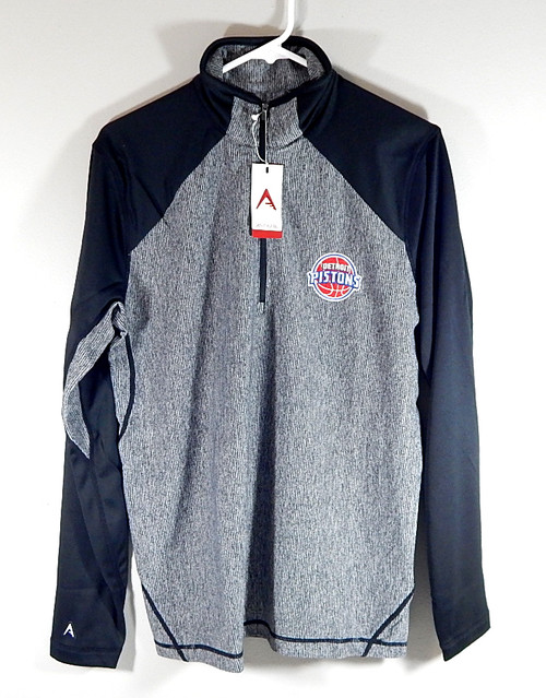 Detroit Pistons Logo Playmaker Antigua Long Sleeve Half Zip Shirt Adult XXL