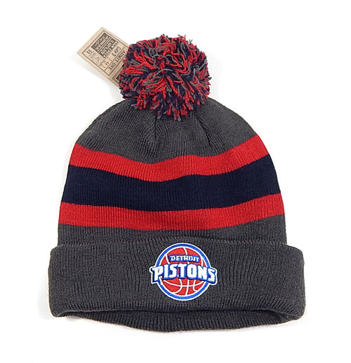 Detroit Pistons Logo '47 Brand Charcoal Breakaway Knit Cuff Pom Beanie Hat New