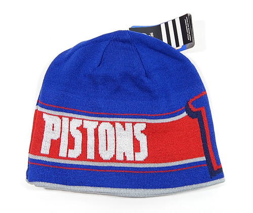 Detroit Pistons Nation Logo Adidas Reversible Beanie Winter Hat Blue Red New