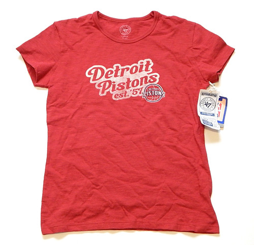 Detroit Pistons Est. '57 Retro Logo '47 Brand NBA Shirt Red New Womens Large