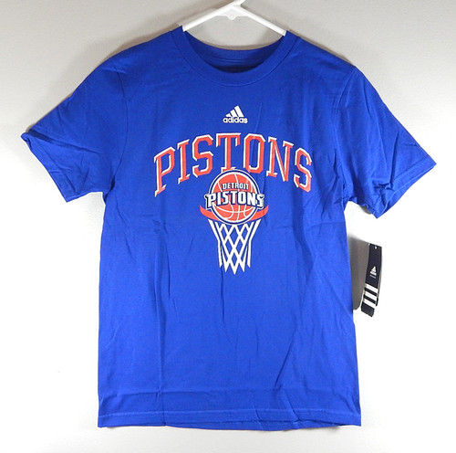 Detroit Pistons Bankshot Logo Royal Blue NBA Adidas Shirt New Youth XL 18