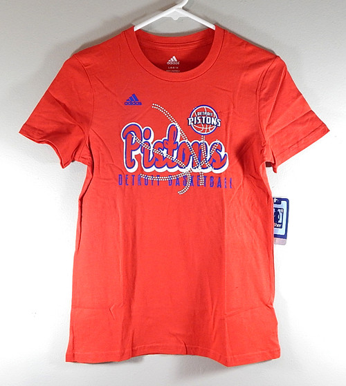 Detroit Pistons Red Script Logo Adidas NBA 4 Her Shirt New Youth Girls Large