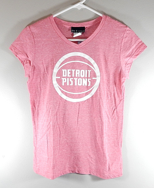Detroit Pistons Icon Logo Heather Pink NBA 4 Her V-Neck Shirt New Youth Girls L