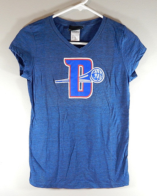 Detroit Pistons D Logo Heather Blue NBA 4 Her V-Neck Shirt New Youth Girls XL