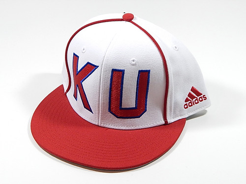 Kansas University Jayhawks Striped White Red Adidas Fitted Hat Cap Size 8