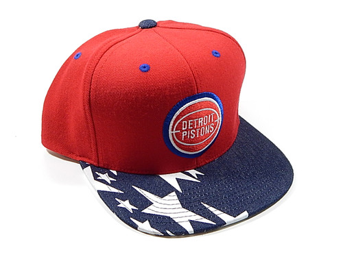 Detroit Pistons Retro Logo Denim Brim Stars Mitchell & Ness Snapback Hat Cap New