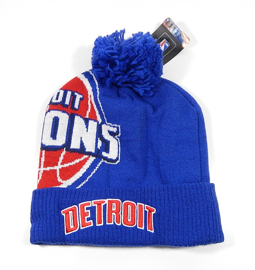 Detroit Pistons Giant Logo Blue Adidas Knit Pom Cuff Beanie Winter Hat New