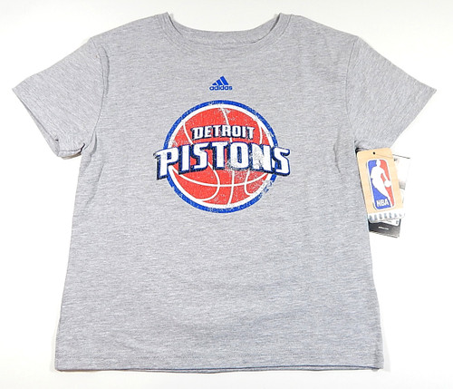 Detroit Pistons Distressed Logo Heather Gray Adidas Shirt New Youth Medium 5/6