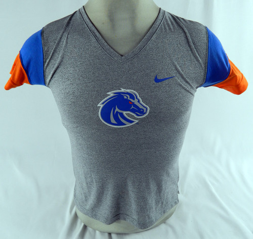 Boise State Broncos Team Issued Nike Gray Shirt w/ Colored Sleeves Size XS
