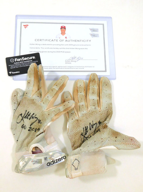 2019 Kolten Wong St. Louis Cardinals Game-Used Silver Adidas Batting Gloves AUTO