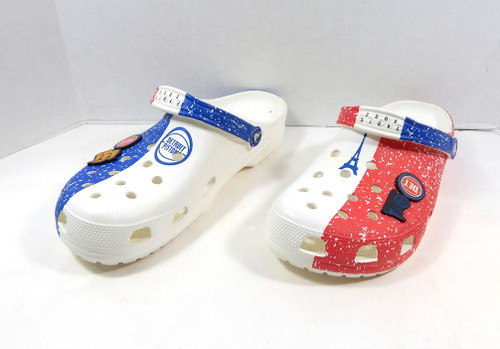 2023 Detroit Pistons Crocs Team Issued w/ L.E. Jibbitz White/Blue/Red Shoes 16