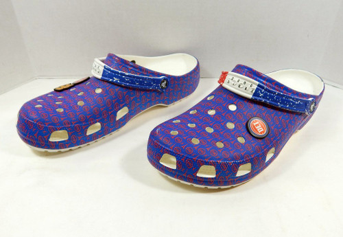 2023 Detroit Pistons Crocs Team Issued w/ L.E. Jibbitz White/Blue/Red Shoes 17