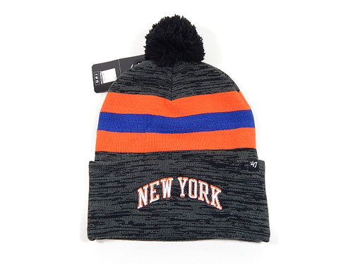 New York Knicks Logo Striped '47 Brand Cuff Pom Knit Beanie Winter Hat New
