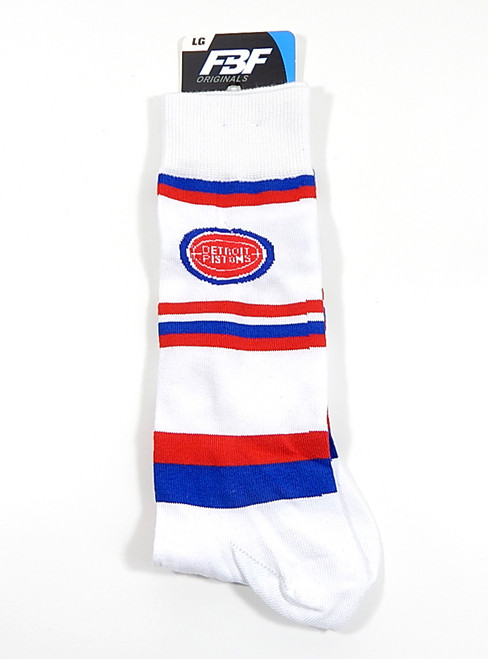 Detroit Pistons Logo HWC Squad White Striped FBF Originals Socks Size Large New