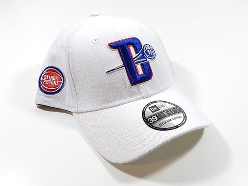 Detroit Pistons D Logo New Era 39Thirty Hat Cap White Flexfit Size M / L