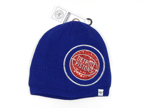 Detroit Pistons Sequin Logo '47 Brand Beanie Winter Knit Hat Blue New w/ Tags