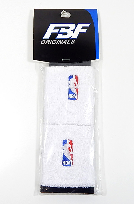 NBA Basketball Logo FBF Originals Pair of Sweatbands Wristbands White New