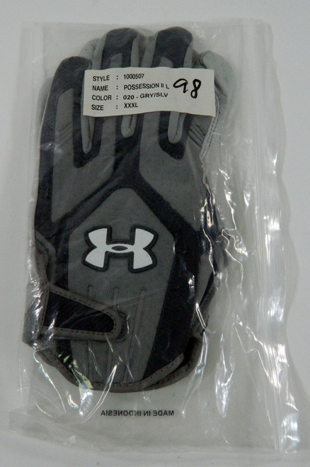 New Under Armor UA Possession II Gray/Silver Receiver Gloves Size XXXL