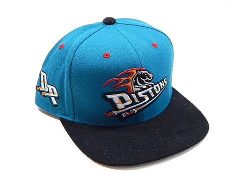 Detroit Pistons Logo Mitchell & Ness Suede Brim Snapback Hat Cap Teal Black New