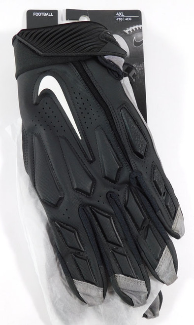New Nike D-Tack 6.0 NFL Leather Black/Wolf Grey/White Football Gloves Size 4XL
