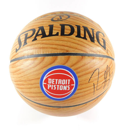 Signed Reggie Jackson #1 Spalding Full Size Wood Grain Basketball Pistons