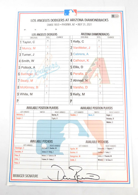 # LA Dodgers @ Diamondbacks MLB Baseball Game Issued Line Up Card July 31, 2021