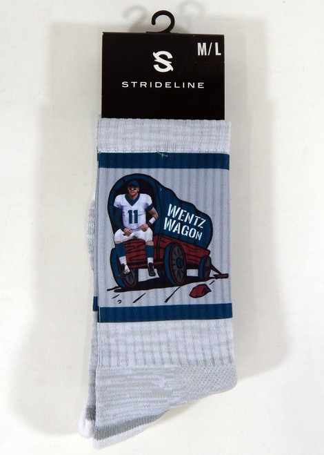 NFLPA Strideline Eagles Carson Wentz Waggon Grey Crew Socks M/L Eagles