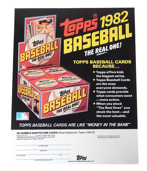 1982 Topps Baseball Wax Box Order Sell Sheet 8.5" x 11"