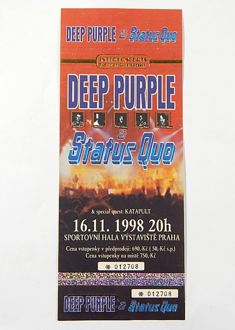 Deep Purple / Status Quo Unused Ticket Stub Vystaviste Praha Czech 11/16/98